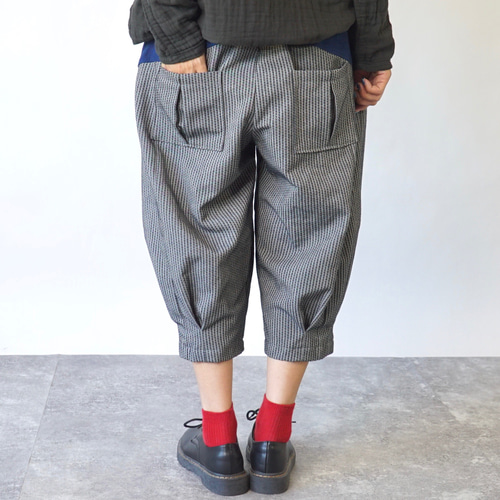 UZUiRO/ウズイロ　ちょうちんパンツ/グレー/三河木綿刺し子織り　藍染め　F ちょうちんパンツ/グレー/三河木綿刺し子織り