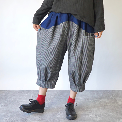 ちょうちんパンツ/グレー/三河木綿刺し子織り キュロット・ワイド