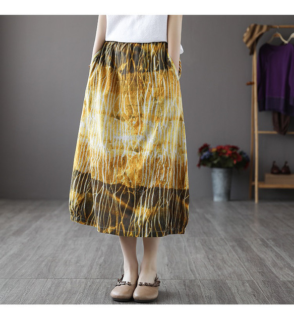 花柄スカート丈 フレアスカート プリーツスカート ギャザー スカート グリーン スカート 可愛い スカート 6枚目の画像