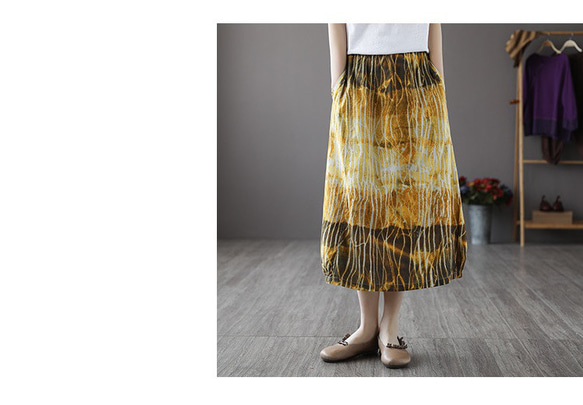 花柄スカート丈 フレアスカート プリーツスカート ギャザー スカート グリーン スカート 可愛い スカート 7枚目の画像