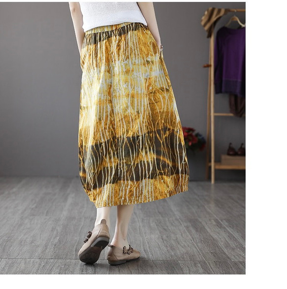 花柄スカート丈 フレアスカート プリーツスカート ギャザー スカート グリーン スカート 可愛い スカート 8枚目の画像