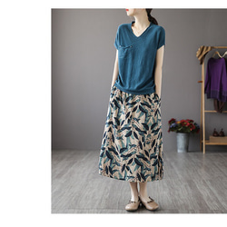 花柄スカート丈 フレアスカート プリーツスカート ギャザー スカート グリーン スカート 可愛い スカート 10枚目の画像