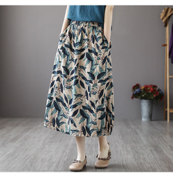 花柄スカート丈 フレアスカート プリーツスカート ギャザー スカート グリーン スカート 可愛い スカート 11枚目の画像