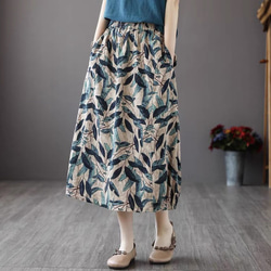 花柄スカート丈 フレアスカート プリーツスカート ギャザー スカート グリーン スカート 可愛い スカート 1枚目の画像