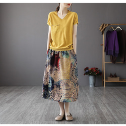 花柄スカート丈 フレアスカート プリーツスカート ギャザー スカート グリーン スカート 可愛い スカート 9枚目の画像