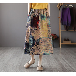 花柄スカート丈 フレアスカート プリーツスカート ギャザー スカート グリーン スカート 可愛い スカート 4枚目の画像