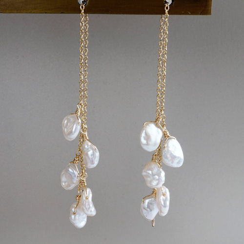 14KGF 淡水バロックパール アメリカンピアス ピアス（フック