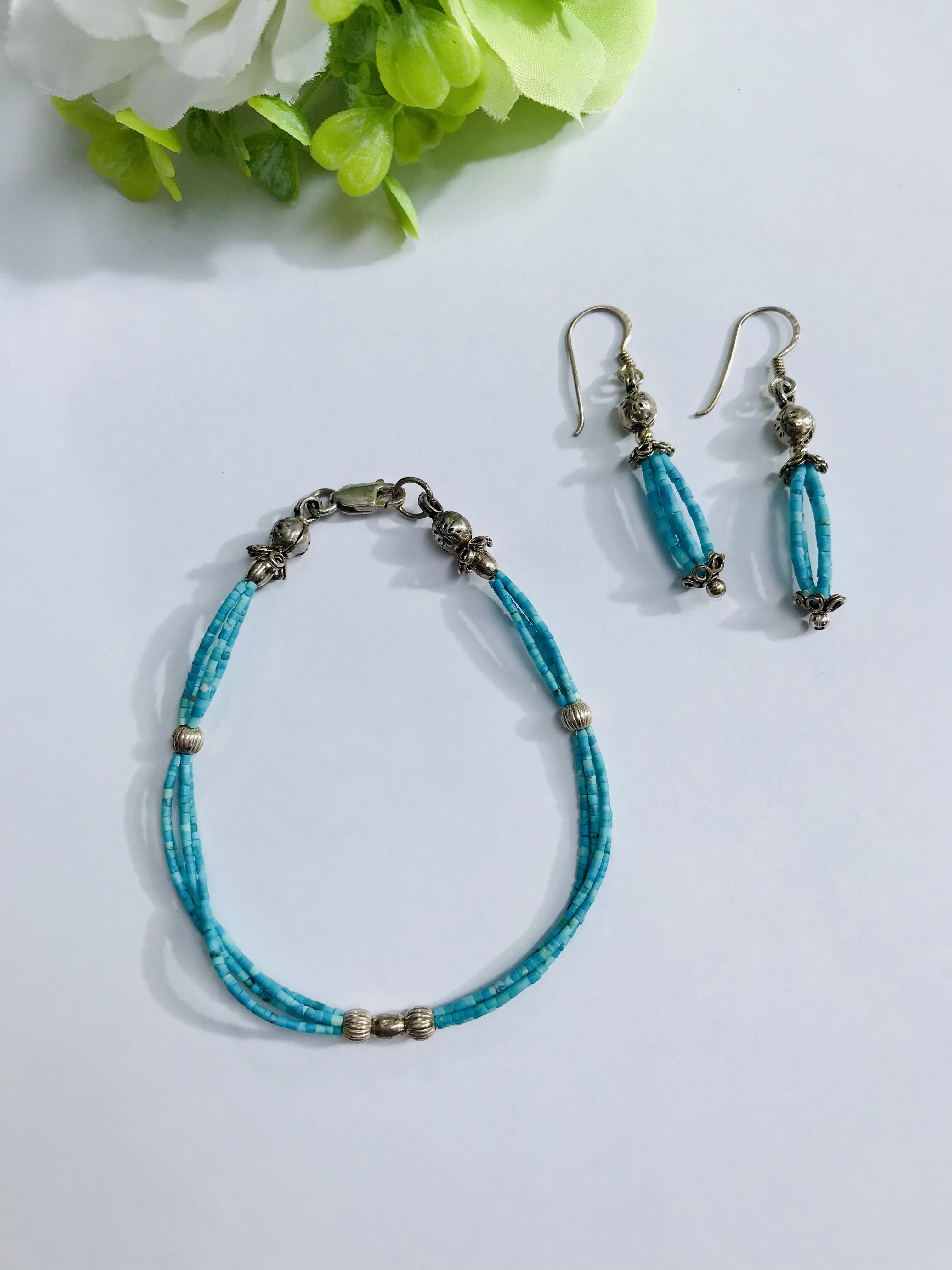 スーパーセール！天然アンティークターコイズ☽ブレスレット・ピアス2点セット①