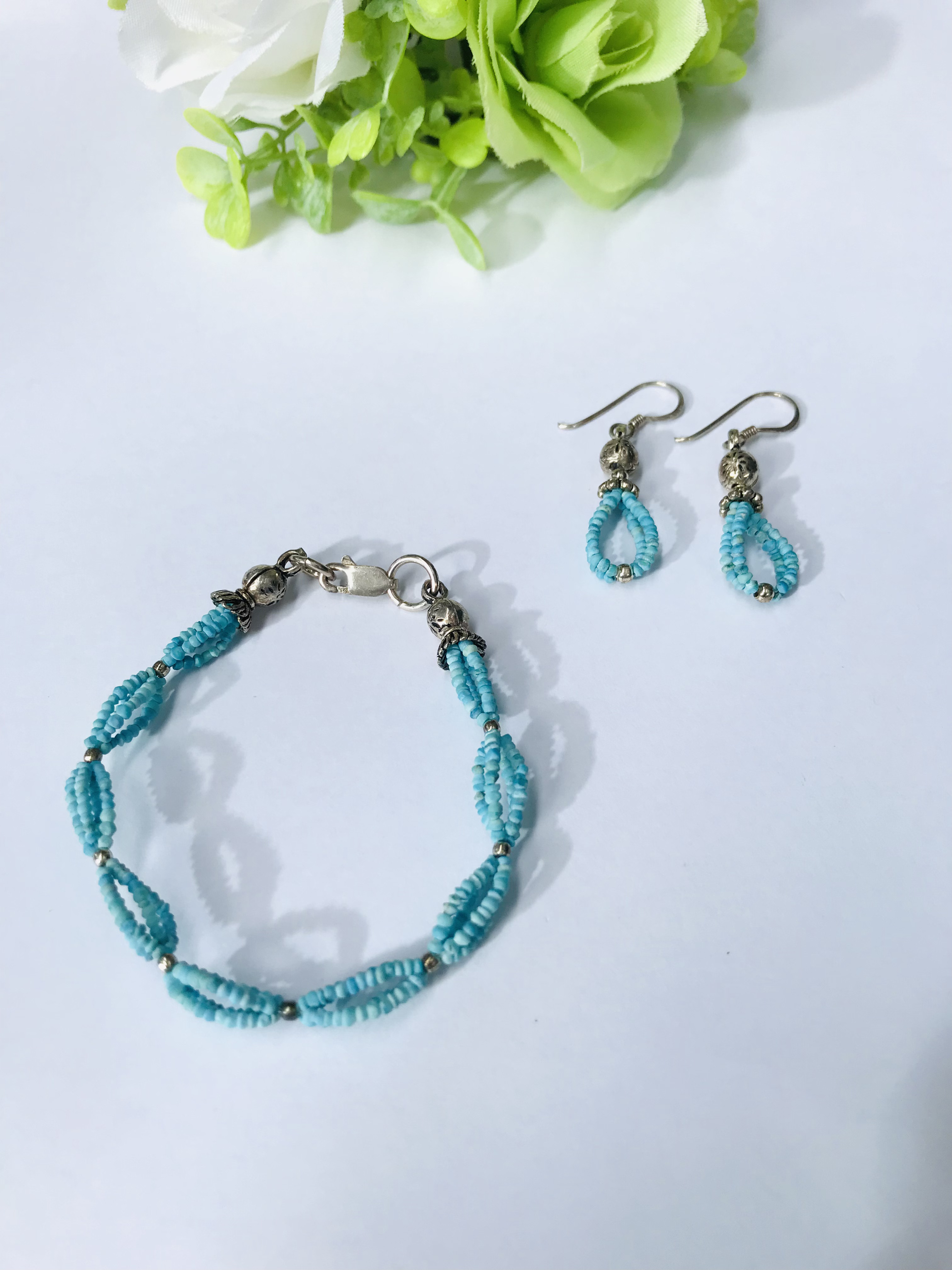 スーパーセール！天然アンティークターコイズ☽ブレスレット・ピアス2点セット②