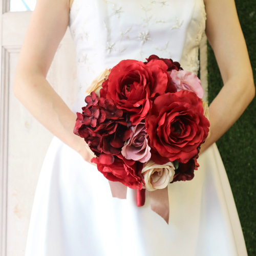 ラウンドブーケ&ブートニア ／ウェディング・結婚式 ブーケ ＋ ブートニア セット 結婚式 ウェディング カラフル
