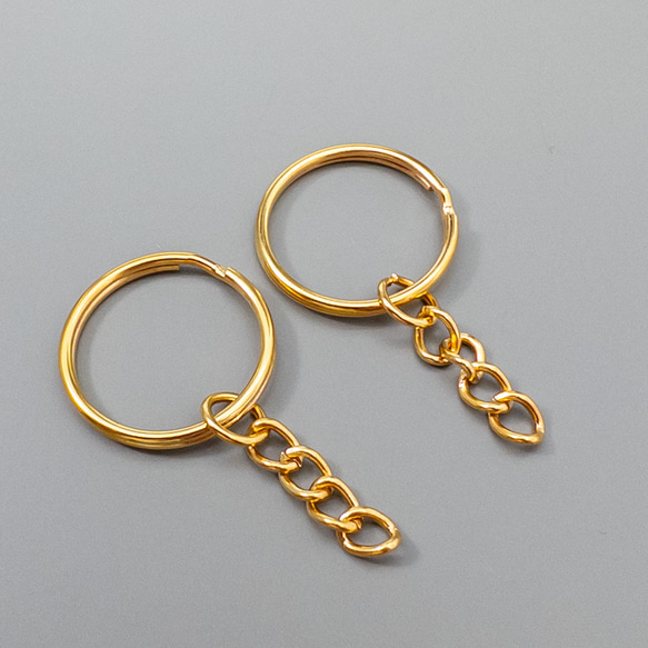 10個＊ チェーン付き キーリング ゴールド アイアン製 ダブルリング