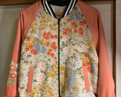 着物リメイク ブルゾン、スカジャン オーダー品】着物リメイクスカジャン リバーシブル 花柄 ジャケット