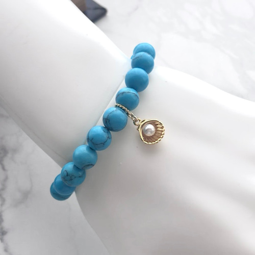 天然石 ターコイズ 8mm玉 ブレスレット 12月誕生石 海 青 ターコイズ