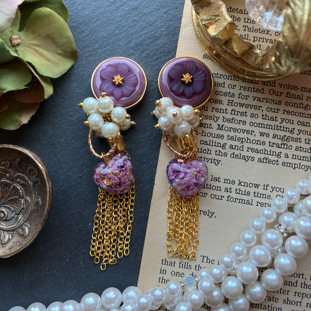 じゃらじゃら ヘアゴム くすみピンクとホワイトリボン♡ キッズ - ヘア