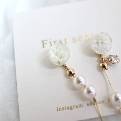 1294 SWAROVSKI かすみ草 パール ハンドメイド ピアス イヤリング ふんわりかすみ草とスワロフスキーパール 2wayピアス・イヤリング