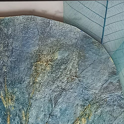 【Creema限定で送料無料!】天然の蓮の葉とネパール産手漉き和紙の両面アート！癒しのボタニーペインティング 3枚目の画像
