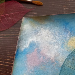 【ONLY ONE ART】アートトレイ（ブルー／スクエアS)　天然の葉を用いるボタニーペインティング装飾 5枚目の画像