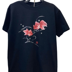 浴衣風　手染め京友禅Tシャツ　金魚　黒 6枚目の画像