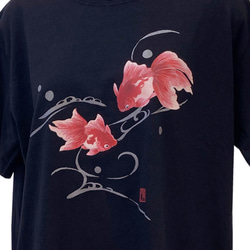 浴衣風　手染め京友禅Tシャツ　金魚　黒 2枚目の画像