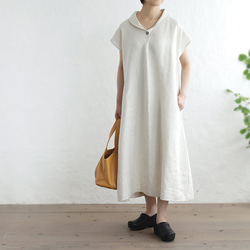 亞麻披肩領連衣裙寬鬆 A 字型 OP06。 第1張的照片