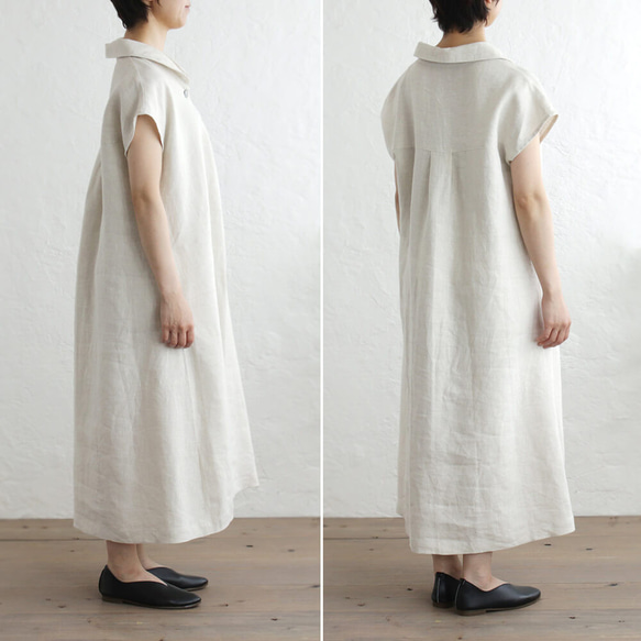 亞麻披肩領連衣裙寬鬆 A 字型 OP06。 第5張的照片