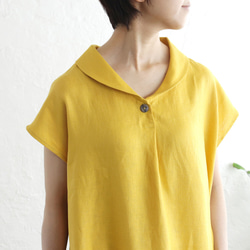 亞麻披肩領寬鬆A字連衣裙（黃色）OP06。 第3張的照片