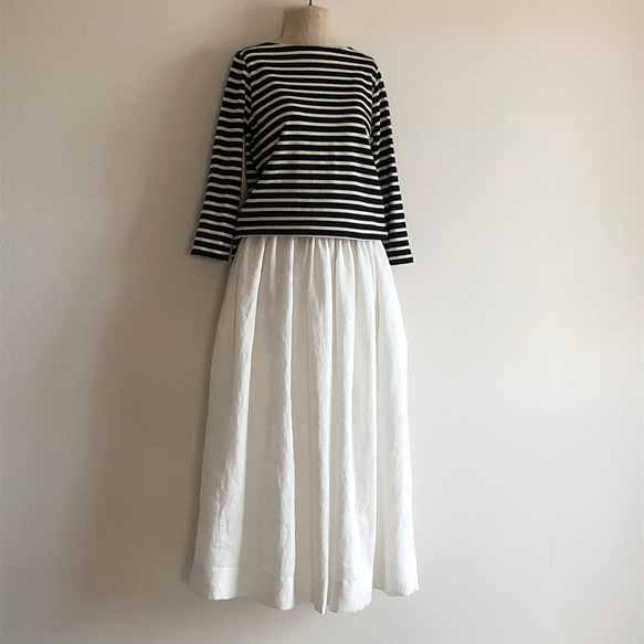 リネン　ホワイトスカート　マキシ　総丈89 白　裏地付き 5枚目の画像