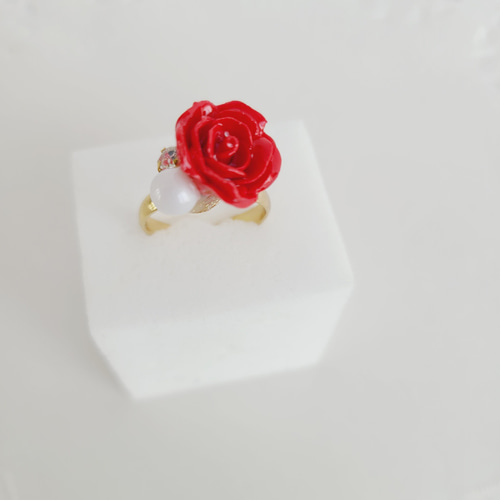 500】薔薇のリング／樹脂粘土／フリーサイズ