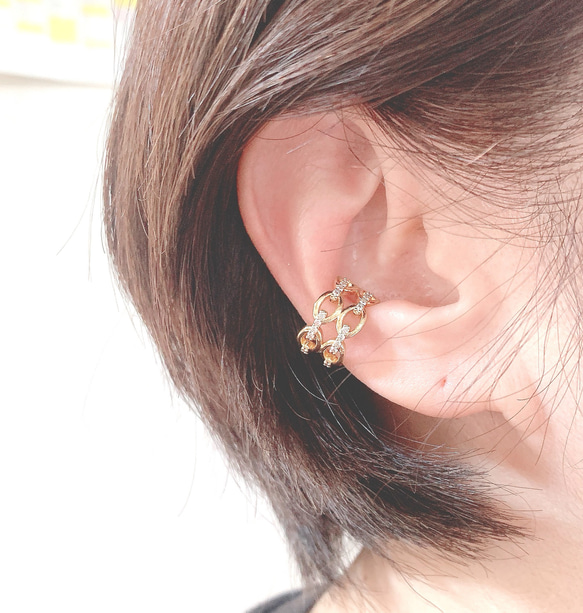 高品質イヤーカフ　ジルコニア　２連　ゴールド      片耳用1点♪ 4枚目の画像