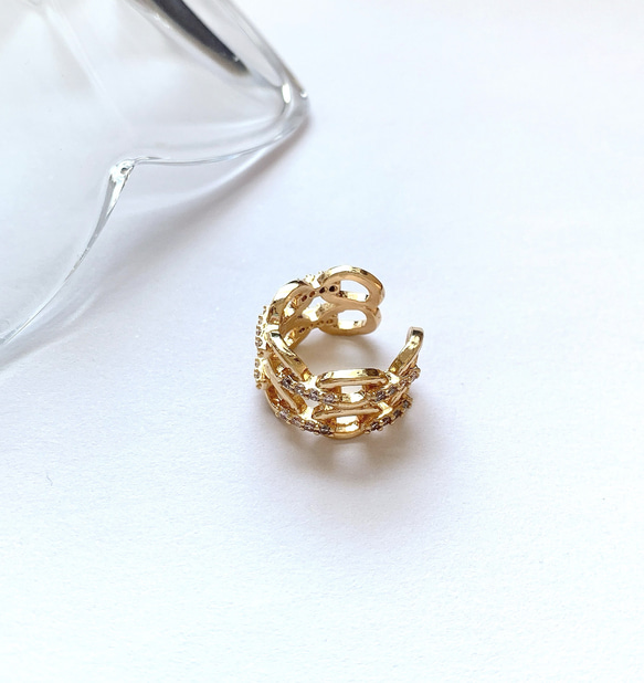 高品質イヤーカフ　ジルコニア　２連　ゴールド      片耳用1点♪ 2枚目の画像