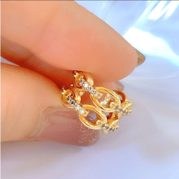 高品質イヤーカフ　ジルコニア　２連　ゴールド      片耳用1点♪ 3枚目の画像