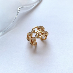 高品質イヤーカフ　ジルコニア　２連　ゴールド      片耳用1点♪ 1枚目の画像