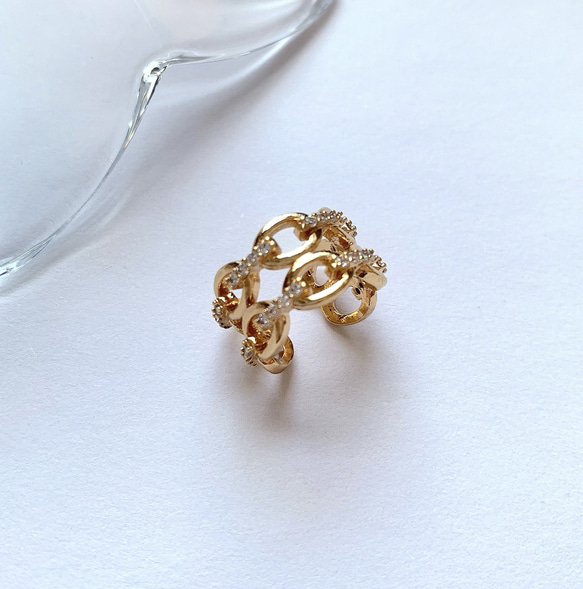 高品質イヤーカフ　ジルコニア　２連　ゴールド      片耳用1点♪ 1枚目の画像