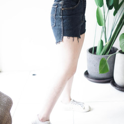 W26 深海黑藍雪花叛逆少女 棉質丹寧古董短 褲denim pants vintage 第6張的照片