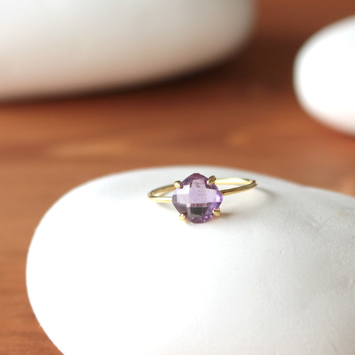 紫陽花のリング 宝石質アメジスト スクエアクッションカット 指輪