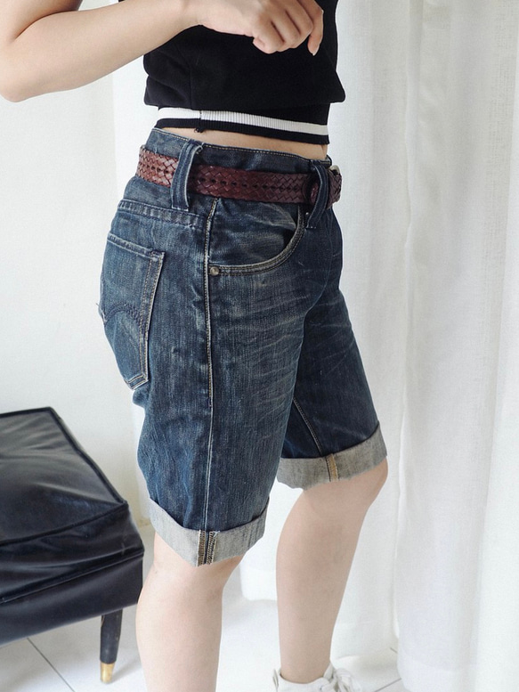 levis W30 深海藍綠青澀日札 男丹寧牛仔短 褲自改古著 vintage 第9張的照片