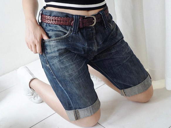 levis W30 深海藍綠青澀日札 男丹寧牛仔短 褲自改古著 vintage 第6張的照片