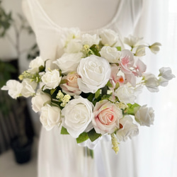 結婚式　ブーケ　ブートニア　白バラ　造花 bq-108_1.jpg