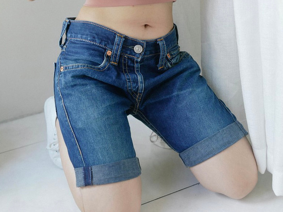 levis 901 / W31 藍海洋刷色 男丹寧牛仔短褲 自改古著 vintage 第6張的照片