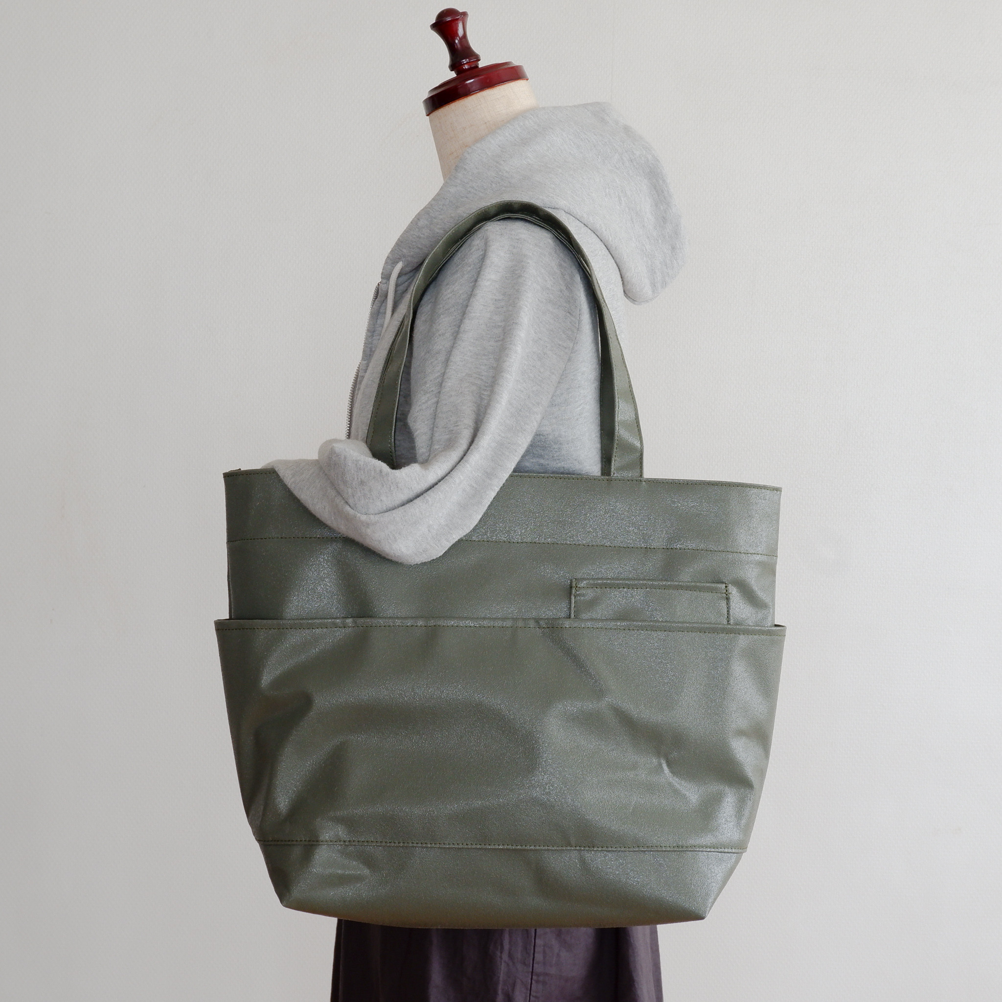 ダブルポケット Lトート オリーブドラブ / ポリエステル帆布