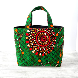 ♦︎再販♦︎ アフリカ布　トートバック　マリーゴールド　グリーン　アフリカン 5枚目の画像