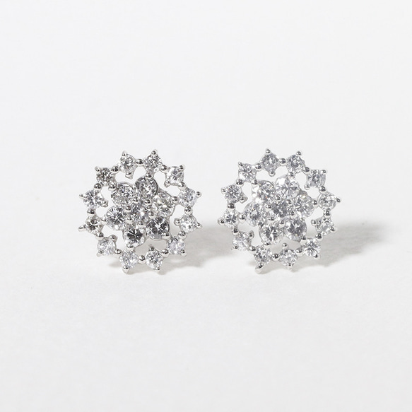 Pt900 プラチナ 雪の結晶 フラワー 0.40ct 天然ダイヤモンド ピアス  