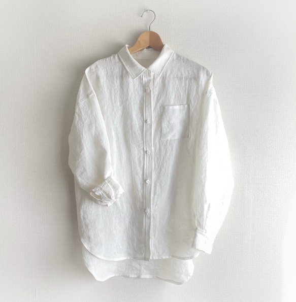【国産遠州織物】リネンの定番オーバーシルエットシャツ【ホワイト】 1枚目の画像