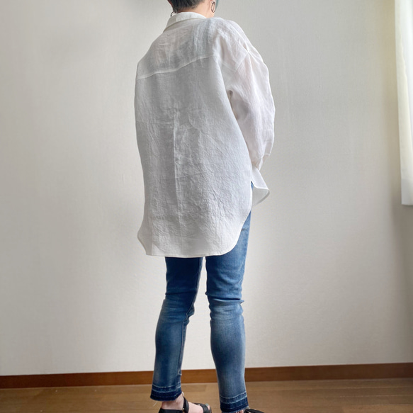 【国産遠州織物】リネンの定番オーバーシルエットシャツ【ホワイト】 8枚目の画像