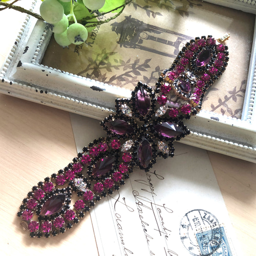 ビンテージ Husar.D刻印チェコガラス ピンクブレスレット＊