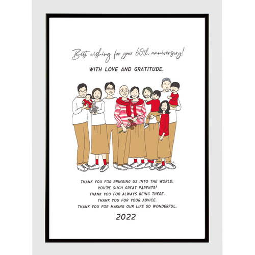 ☆★☆★様　還暦祝い　似顔絵 還暦祝いのイラスト💐 描かせてもらいました☺︎☺︎ 14様分！の似顔絵