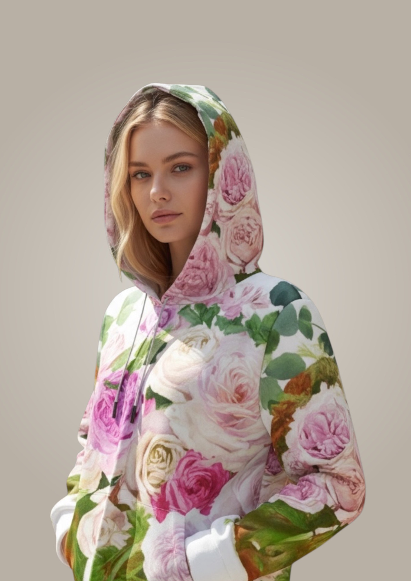 和バラと竹の花　レインコート　防水ジャケット