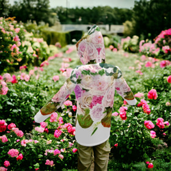 梅雨対策アイテム【受注製作】和バラと竹の花　レインコート　防水ジャケット 7枚目の画像