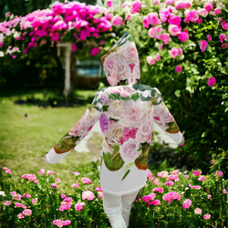 梅雨対策アイテム【受注製作】和バラと竹の花　レインコート　防水ジャケット 1枚目の画像