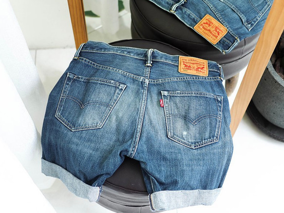 levis / 501 W31 破壞刷色青春 男牛仔短褲 自改古著 vintage 第4張的照片